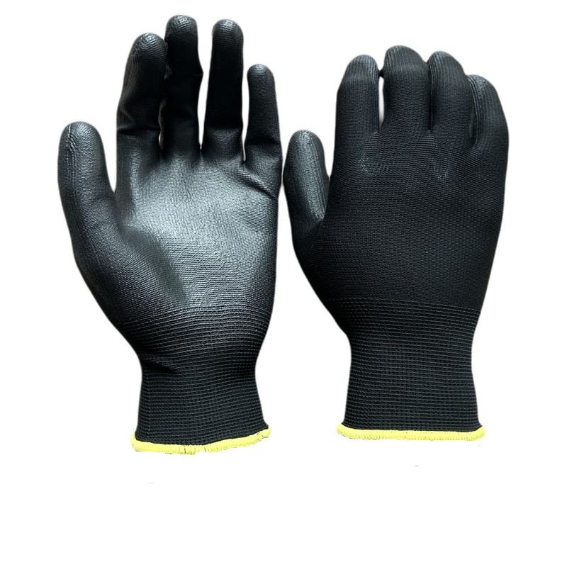 pu02 13g black polyester black pu palm coating gloves