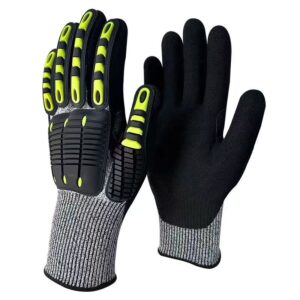 13g tpr hppe/ fiberglass/nylon/spandex yarn liner/black sandy finish nitrile palm coating